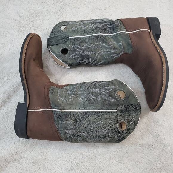 Old West Cowgirl Turquoise Stitched Flame Brown Leather Western Boot Woman 6.5 D - Picture 1 of 13